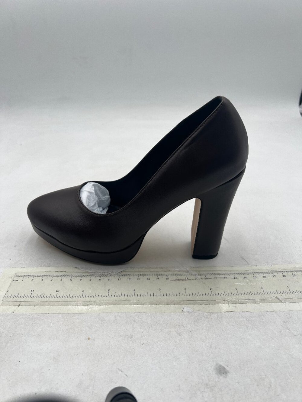 miss left Brown Platform Almond Toe Pumps Classic Slip On Block Heels Shoe